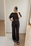 Off-Shoulder two-Piece Set - Donkerbruin