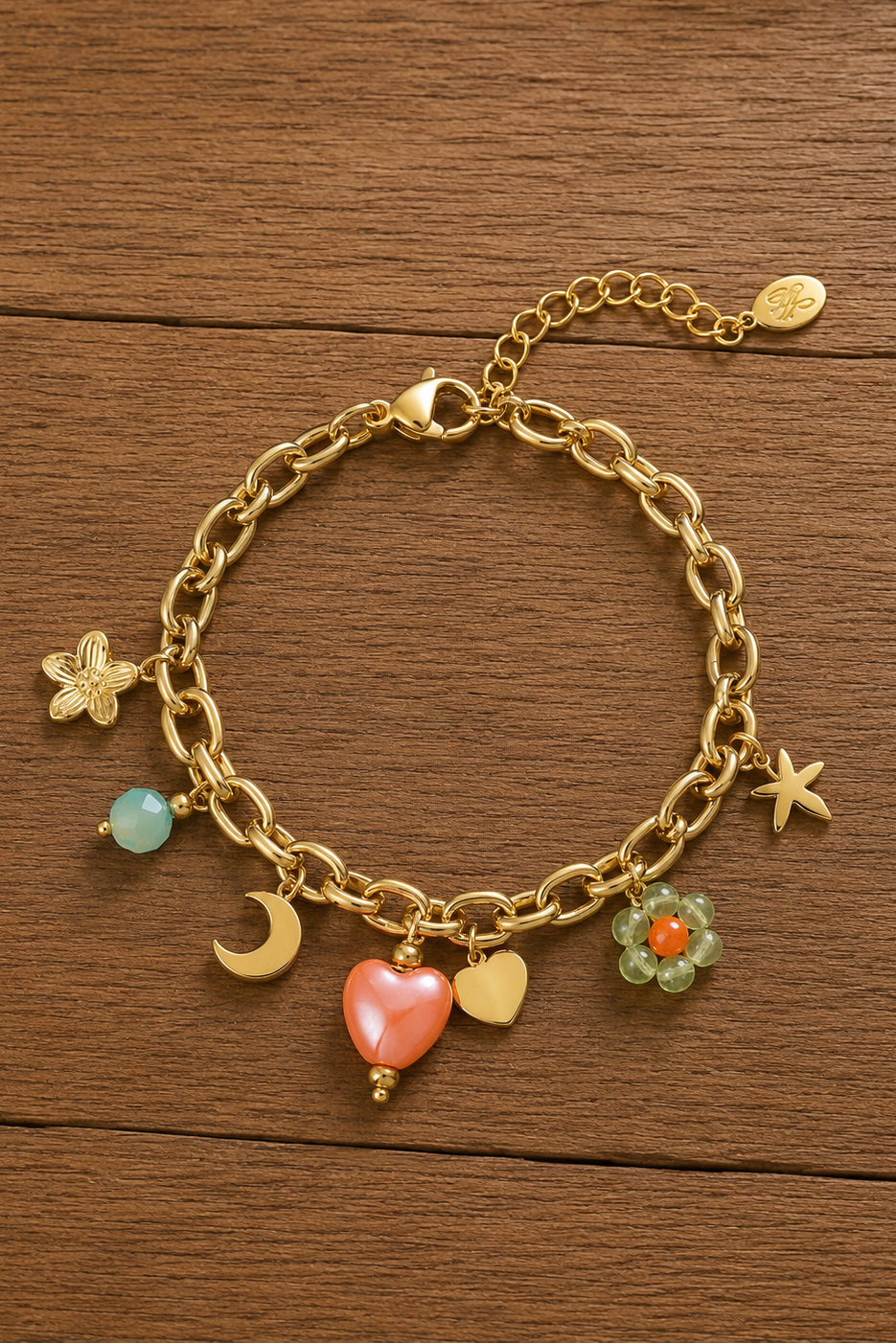 Gekleurde Bedel Armband - Goud