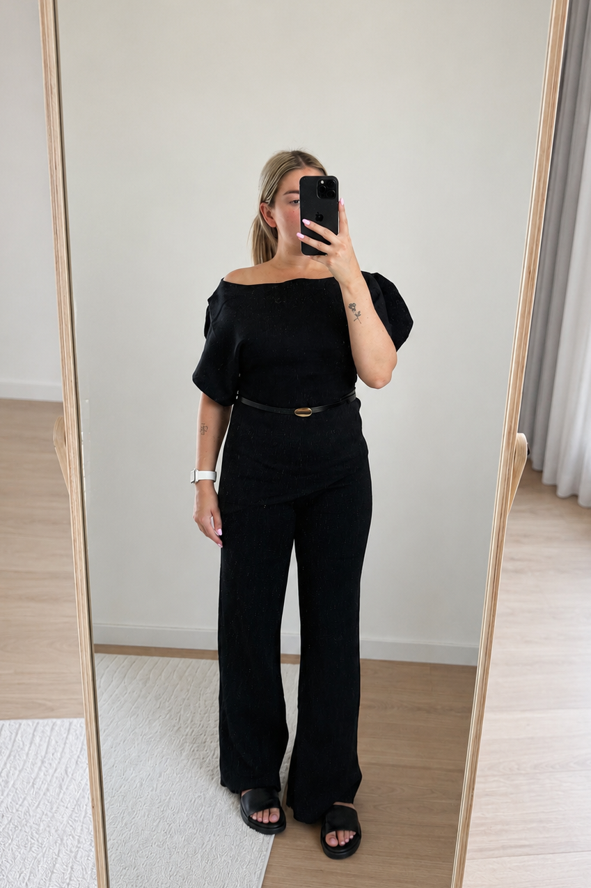Off-Shoulder two-Piece Set - Zwart