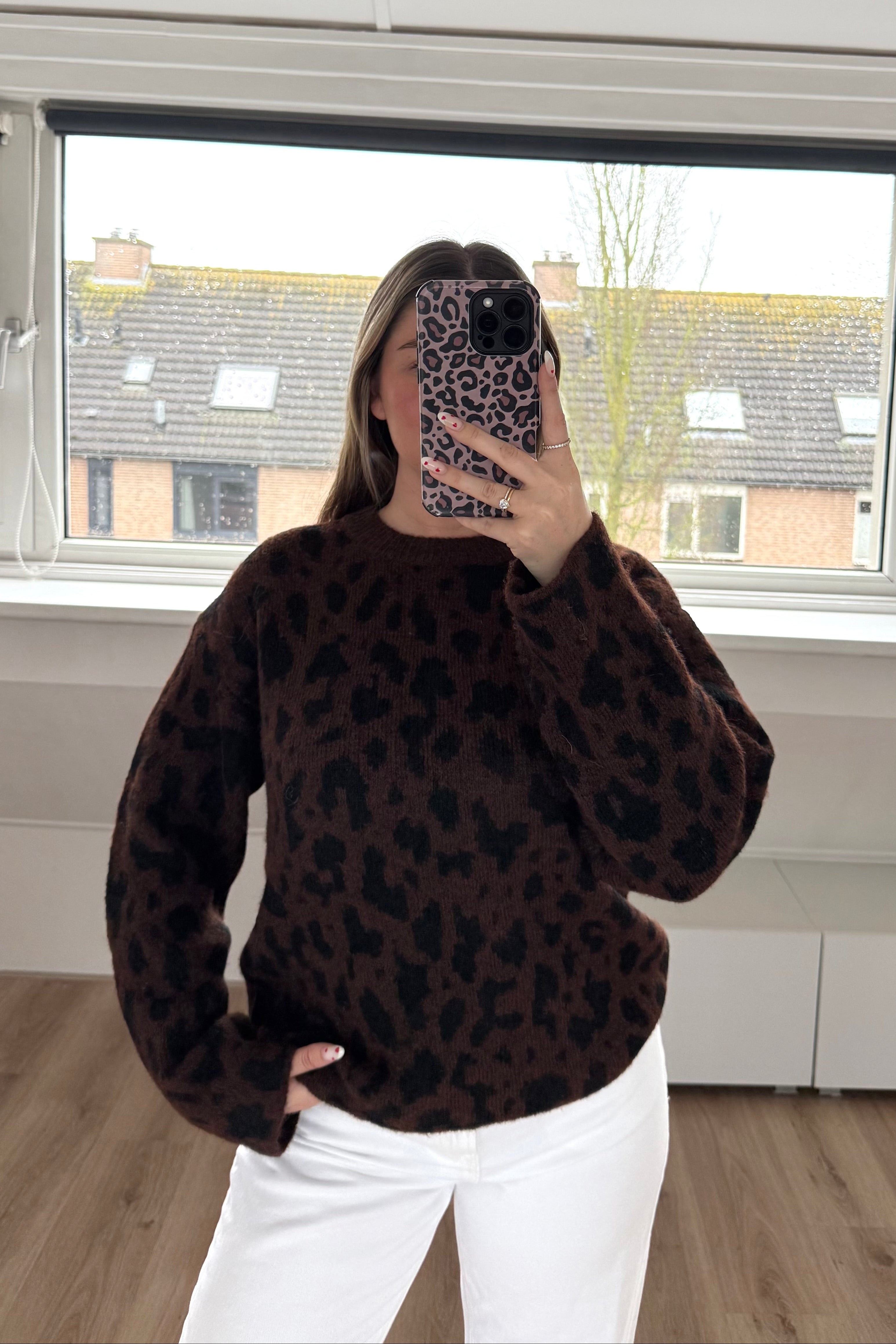 Luipaard warme gebreide trui