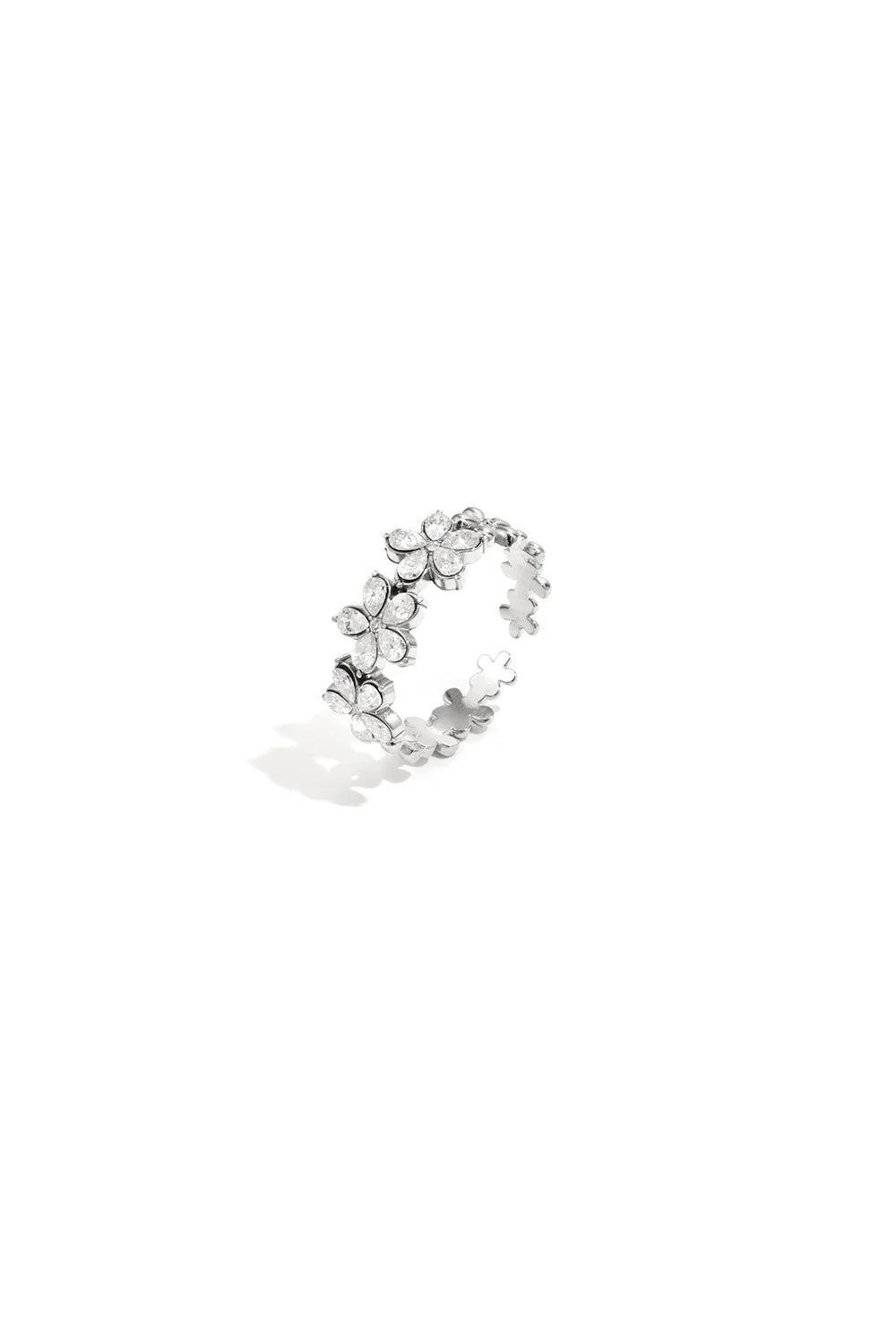 Bloemetjes en Steentjes Ring - Zilver